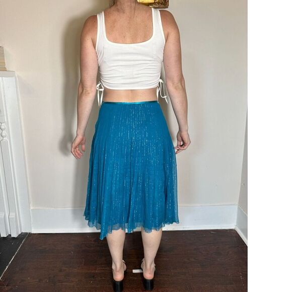Vintage Spenser Jeremy 100% Silk Blue Sparkly Fairy Midi Skirt Size 6 - Picture 4 of 7